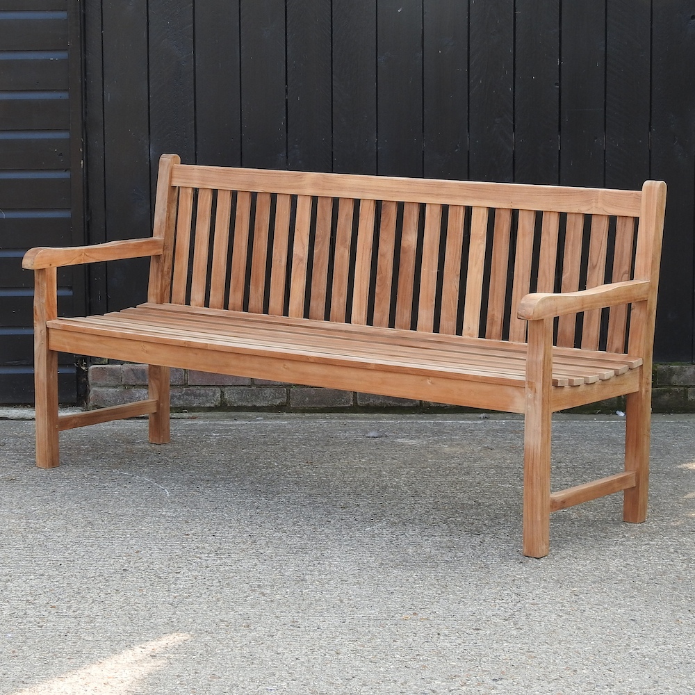 A teak slatted garden bench, with a loose cushion and cover, - Image 2 of 2