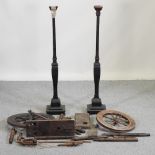 A pair of wooden candlesticks, 120cm high,