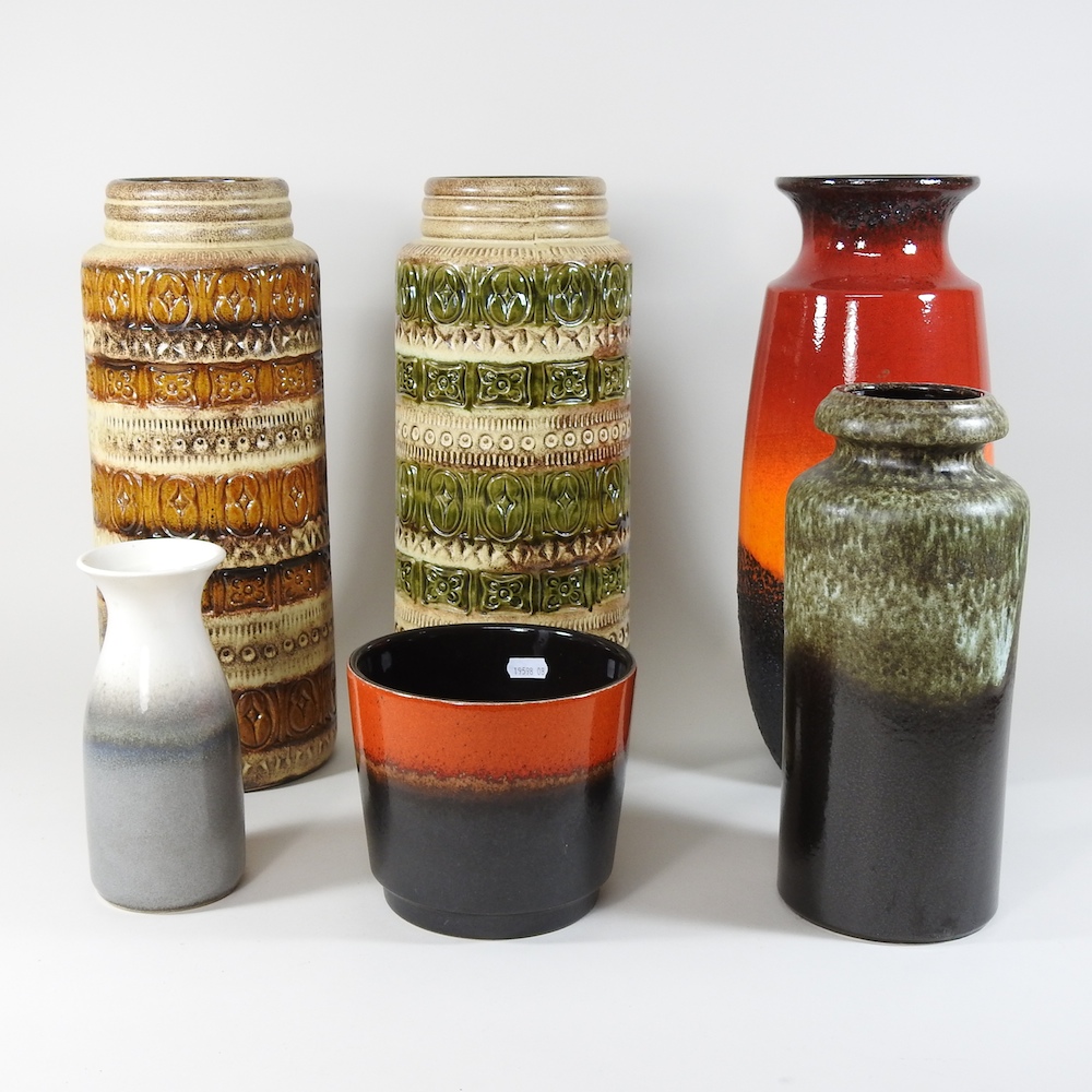A collection of post war German stoneware vases,
