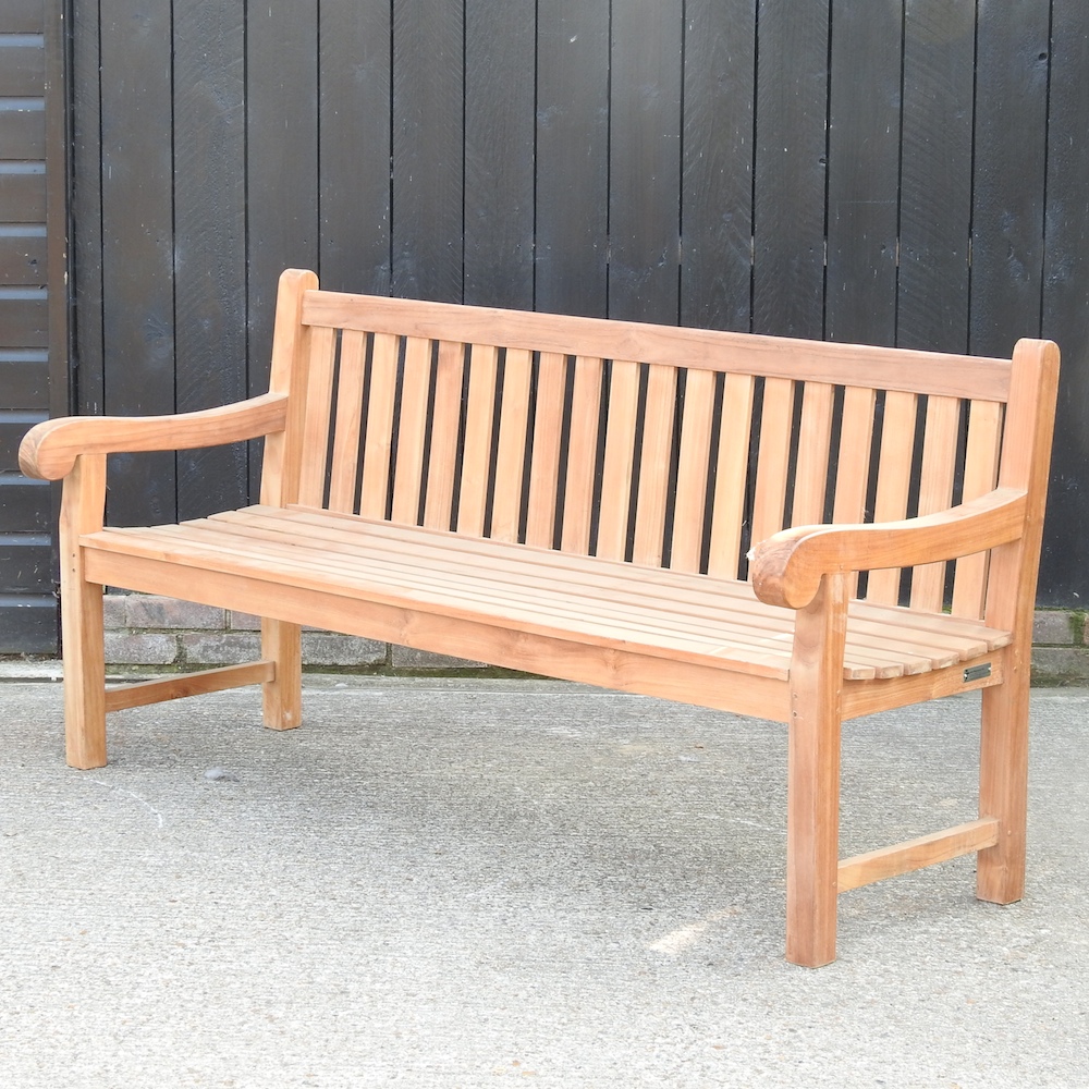 A teak slatted garden bench, - Image 2 of 2
