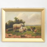 After T S Cooper, sheep and poultry in a landscape, oil on canvas,