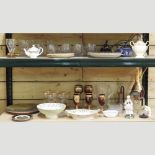 Two shelves of 19th century and later china and glass, to include a Haddon Hall bowl,