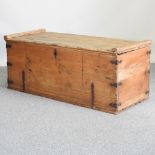 An antique iron bound pine coffer,