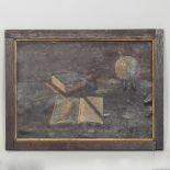 English school, 19th century, The Explorers Desk, signed indistinctly, oil on board,