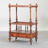 A Victorian burr walnut canterbury whatnot,