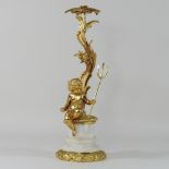 A gilt metal figural table lamp base, on a marble base,