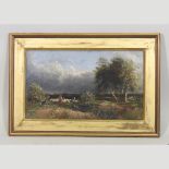 James Price, 19th century, landscape with shepherd and sheep, signed oil on canvas,