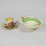 A Clarice Cliff Orange Roof Cottage dish, 17cm wide,