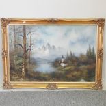 Continental school, 20th century, mountain landscape, signed, oil on canvas,