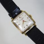 A 1970's Gerard Perregaux 10 carat gold filled gentleman's wristwatch, with a signed square dial,