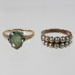An unmarked pearl two row dress ring, size O, together with a gem set dress ring, size N, 6.