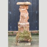 A Haddon style reconstituted stone garden fountain, with figural supports,