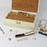 A box of jewellery, to include a stick pin, cufflinks, rings and silver and 9 carat gold,