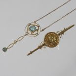 A 9 carat gold aquamarine and pearl 'Edna May' necklace, boxed,