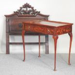A Dutch floral marquetry side table, 82cm, together with a continental single head board,