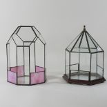 A coloured glass terrarium, 27cm high,