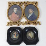 A pair of reproduction miniature portraits, in black frames, 6 x 5cm,