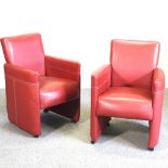 A pair of Art Deco style red upholstered armchairs