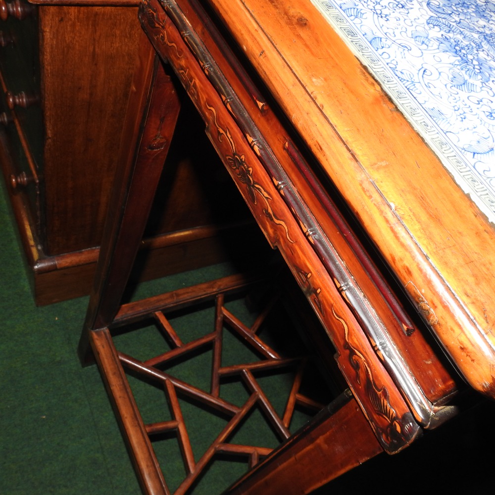 A 20th century Chinese stand, with a blue and white glazed tile top, - Image 6 of 6