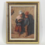 Dutch school, late 19th century, two children playing with a kitten, oil on panel,