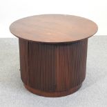 A Lane style circular coffee table, with a fake tambour door,