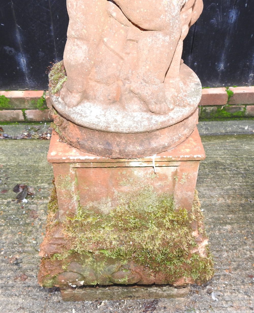 A Haddon style reconstituted stone garden fountain, with figural supports, - Image 4 of 8