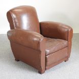 An Art Deco brown leather upholstered club armchair