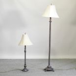 A metal standard lamp and shade, 155cm high,