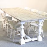 An elm and white painted refectory table, 241 x 85cm,