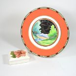 An Art Deco Blue Lagoon dish, together with a Moorcroft pottery trinket jar and cover,