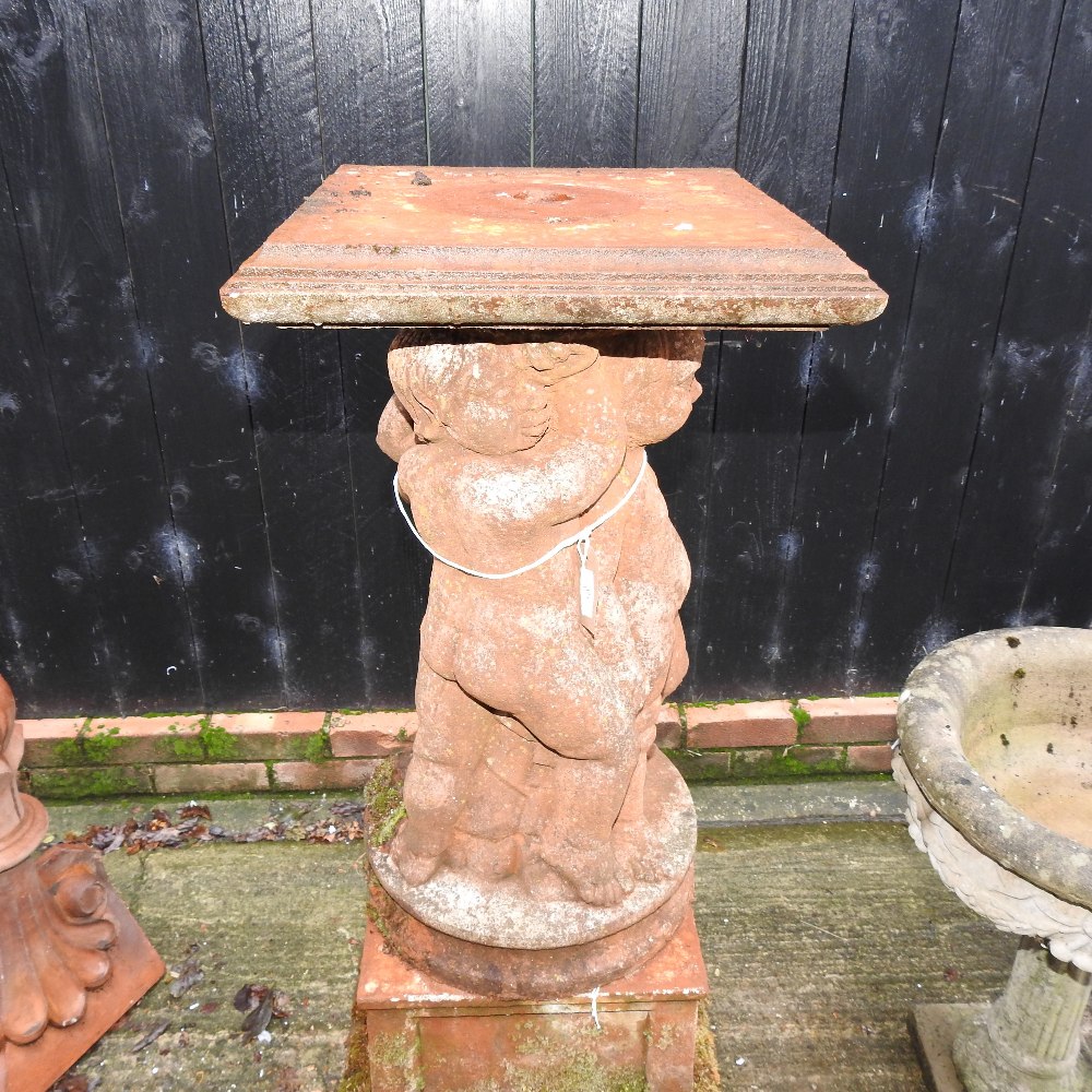 A Haddon style reconstituted stone garden fountain, with figural supports, - Image 3 of 8