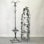 A black painted metal coat stand, 192cm high,