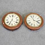 An early 20th century Seth Thomas dial clock, 40cm diameter, together with another,