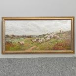 English school, 19th century, an extensive landscape with a shepherd and his dog and sheep,