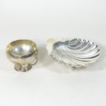 A Victorian silver shell shaped butter dish, Sheffield 1892, together with a silver pot, 130g gross,