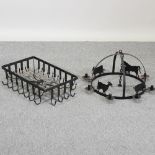 A black painted iron kitchen rack, 70cm,