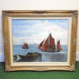 Kenneth Baldwin, English, sailing ships of Harwich, oil on canvas,