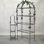An iron shelf unit, 83cm, together with another smaller,