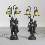 A pair of figural table lamps and shades,