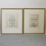 A pair of architect's drawings for the early 20th century Lloyds building in London, pen and wash,