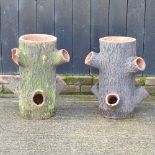 Two garden pots, in the form of tree stumps,
