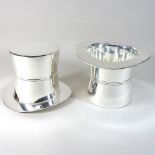A pair of modern silver plated wine coolers, in the form of top hats,