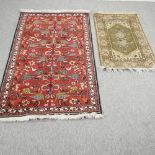 A Balouchi rug, with all over design of birds and flowers, on a red ground, 190 x 102cm,
