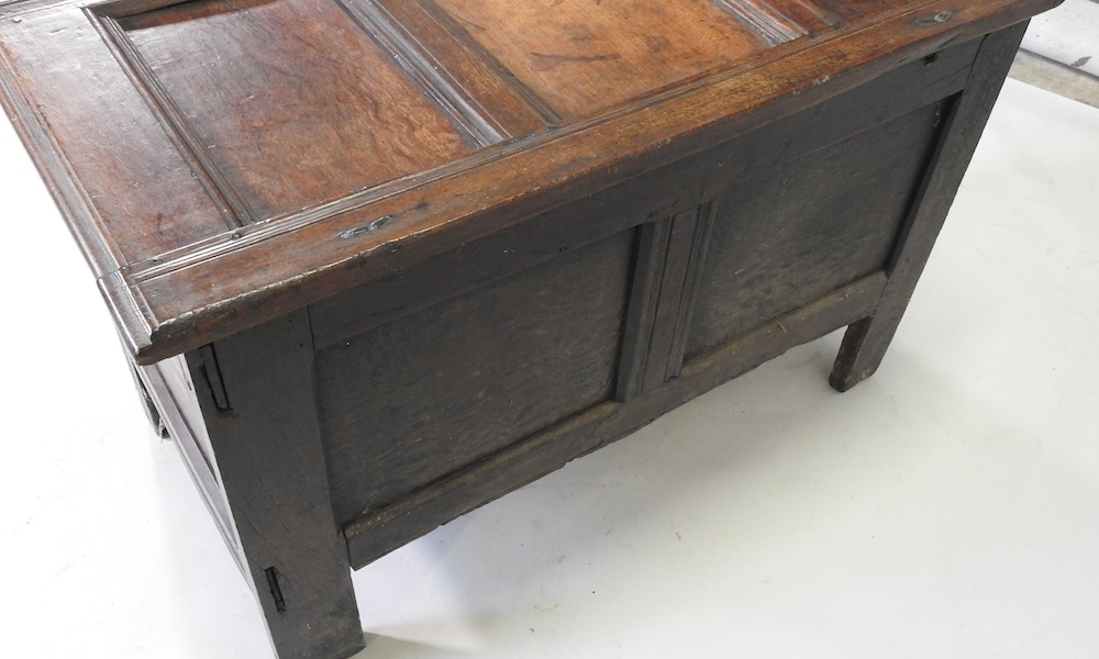 An 18th century and later carved oak coffer, - Image 5 of 15