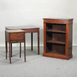 A Victorian style mahogany and inlaid dwarf open bookcase, 71cm,