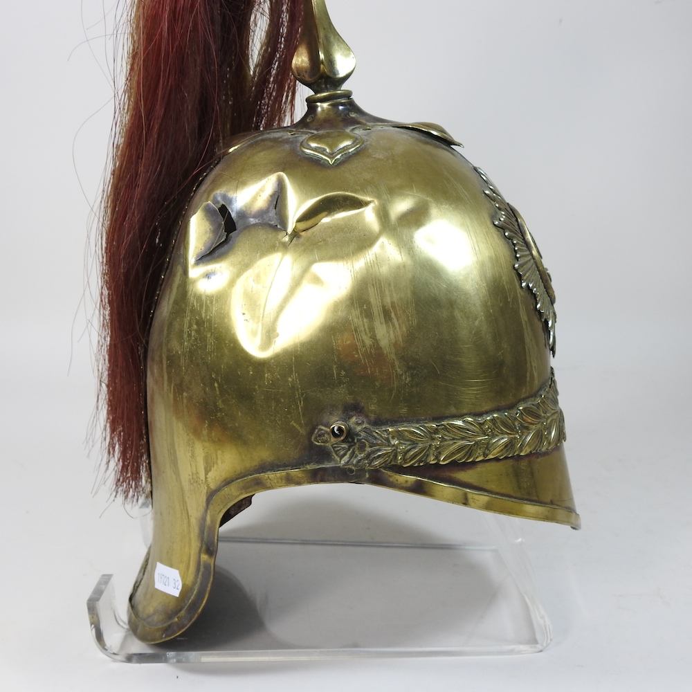 A Victorian 5th (Princess Charlotte of Wales's) Dragoon Guard's brass parade helmet, with plume, - Image 5 of 21
