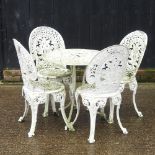 A white painted aluminium garden table, 70cm diameter,