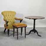 A Victorian gold upholstered button back open armchair,