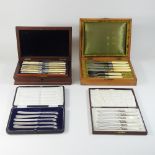 A collection of silver and plated cutlery, cased,