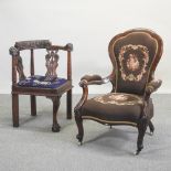 A 19th century carved corner chair,
